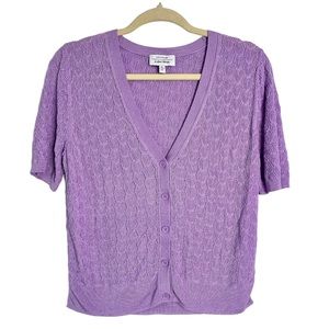 & OTHER STORIES Short Sleeve Pointelle Cardigan Size L Lavender Button Up V-Neck